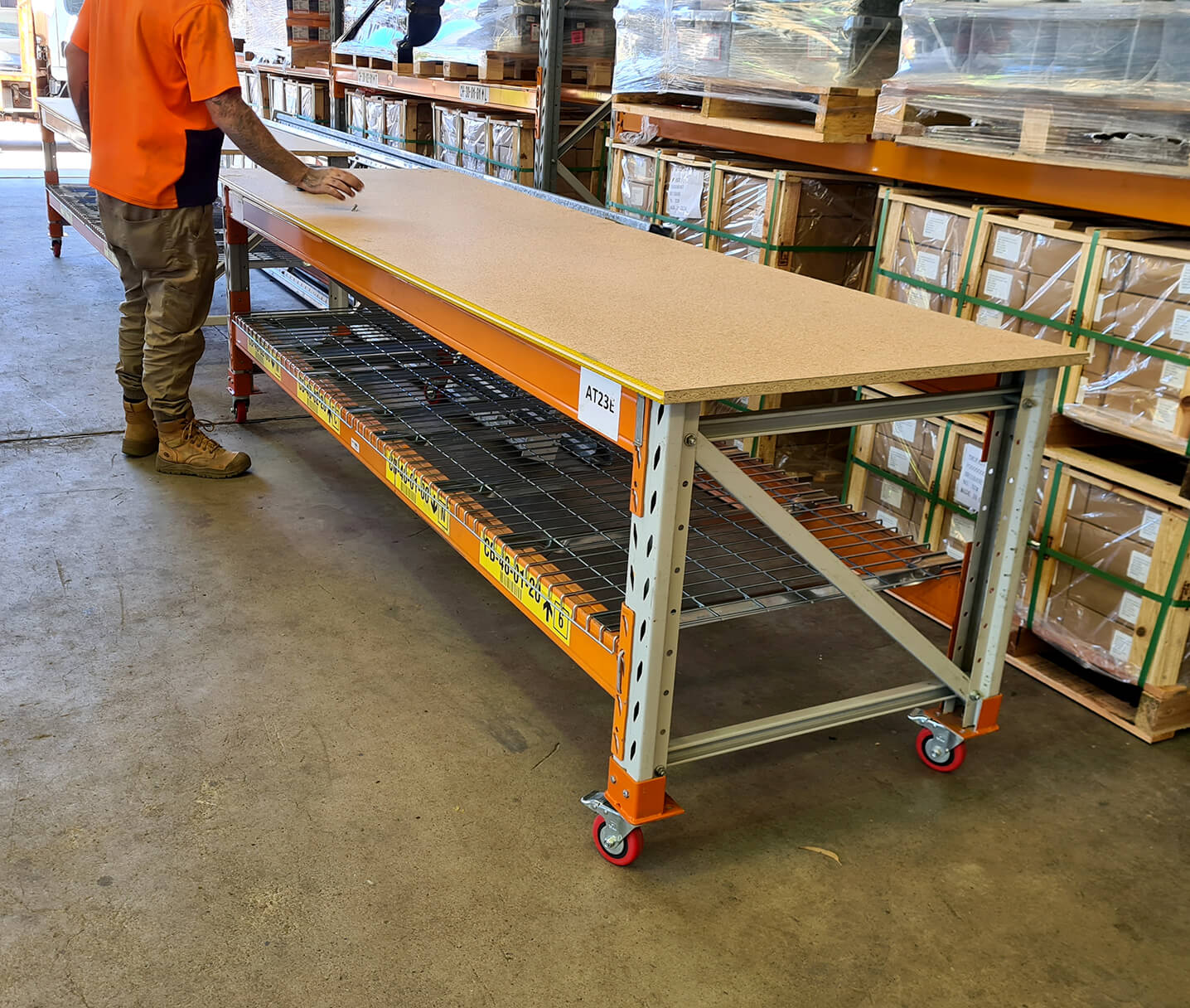 A photo of an industrial racking workbench