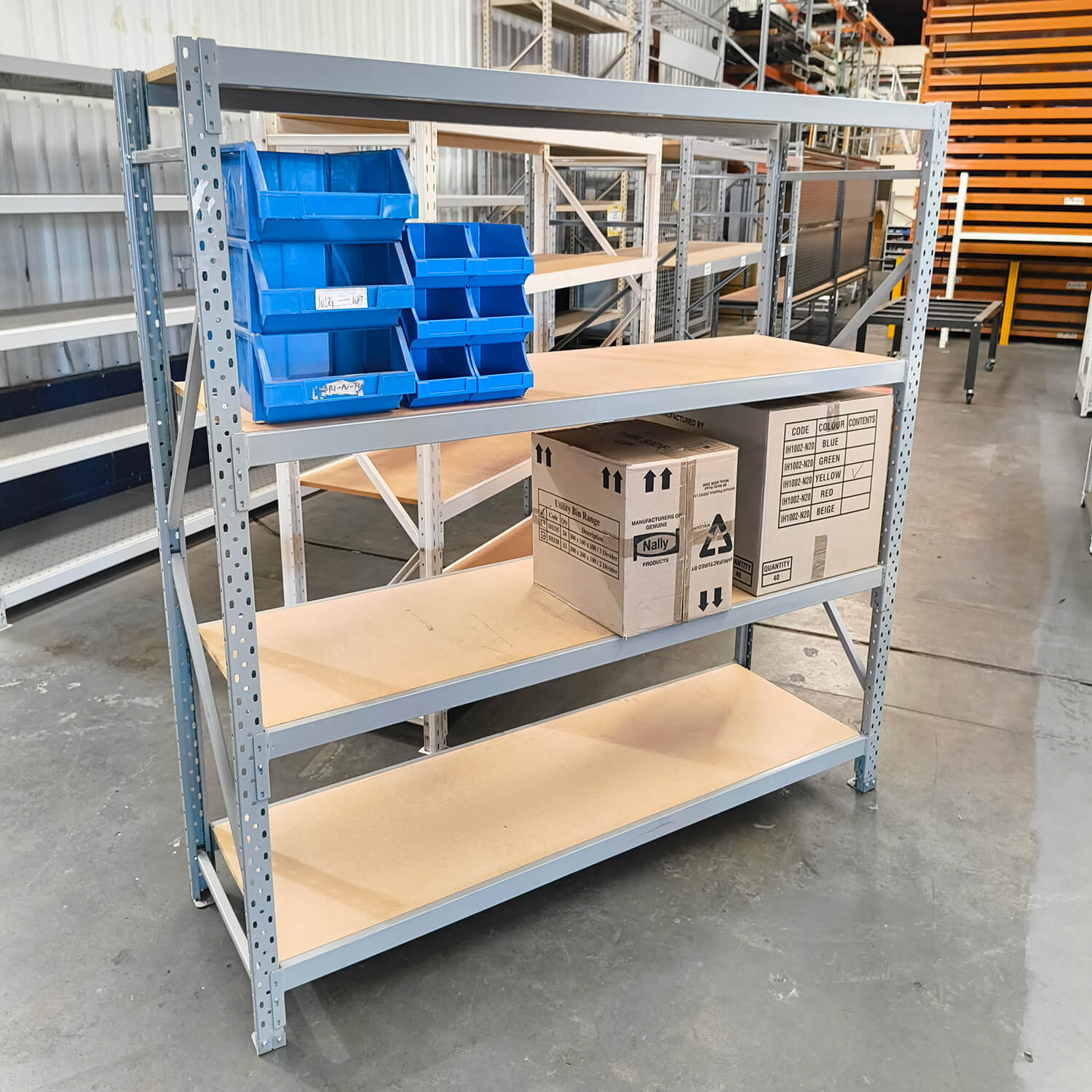Sturdy and durable longspan shelving unit, ideal for heavy-duty storage.