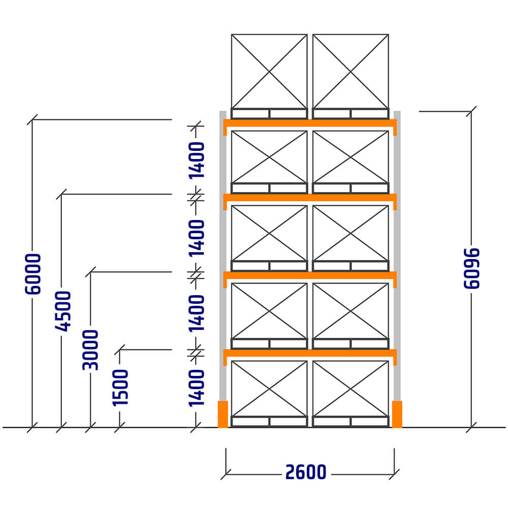 Large industrial racking unit capable of storing ten pallets, maximising warehouse space and organisation.